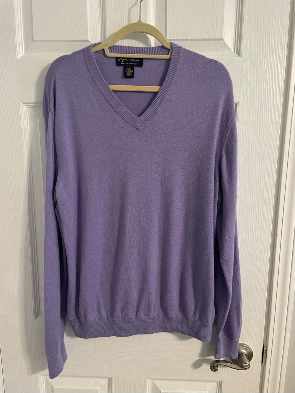 Vintage Bryan Nelson Men’s Lavender V-Neck Pullover Sweater cashmere silk golf